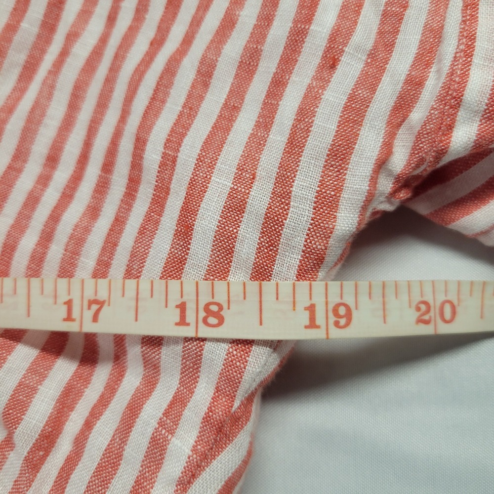 Lauren Ralph Lauren Red White Striped Linen Front Tie Shirt Large Short Sleeve - Picture 6 of 11